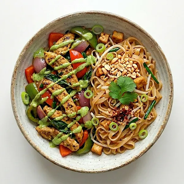 Phuket style chicken stir fry with Pad Thai Noodles